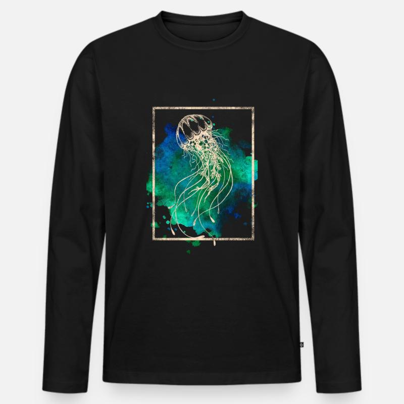 Qualle - Männer Premium Bio Langarmshirt - Schwarz