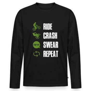 Ride Crash Swear Repeat Bike - Männer Premium Bio Langarmshirt - Schwarz - Vorne - Nico (187cm)