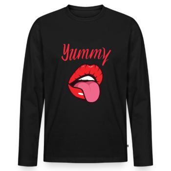 Yummy Female Mouth Sticking Tongue Out Red - Männer Premium Bio Langarmshirt - Schwarz - Vorne - Nico (187cm)