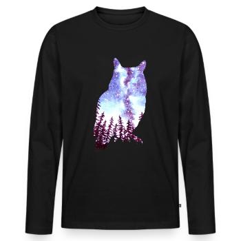 Owl Starry Sky Forest - Men's Premium Organic Long Sleeve Shirt - black - Front - Nico (187cm)