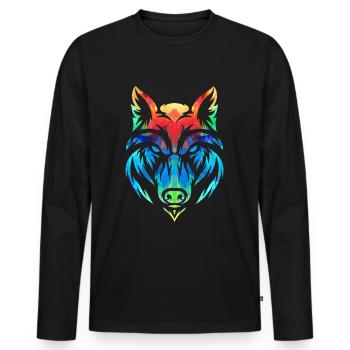 Bunter Wolf - Männer Premium Bio Langarmshirt - Schwarz - Vorne - Nico (187cm)