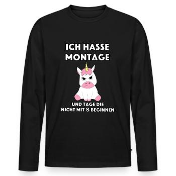 Einhorn Unicorn Ich hasse Montag I hate Mondays - Männer Premium Bio Langarmshirt - Schwarz - Vorne - Nico (187cm)