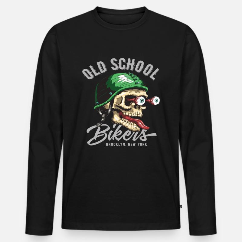 Oldschool Biker cooles Biker - Männer Premium Bio Langarmshirt - Schwarz