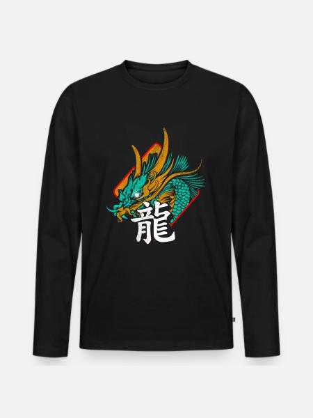Drache China Schirftzeichen - Männer Premium Bio Langarmshirt - Schwarz