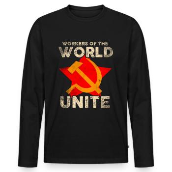 Arbeiter der Welt vereinigt euch - Männer Premium Bio Langarmshirt - Schwarz - Vorne - Nico (187cm)