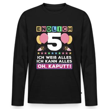 5. Geburtstag Endlich 5 Jahre Ich Weiß Alles - Männer Premium Bio Langarmshirt - Schwarz - Vorne - Nico (187cm)