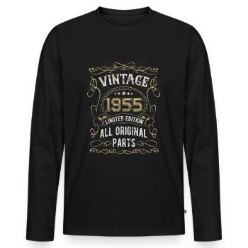 Born in 1955 Birthday gift 67 years - Men's Premium Organic Long Sleeve Shirt - black - Front - Nico (187cm)