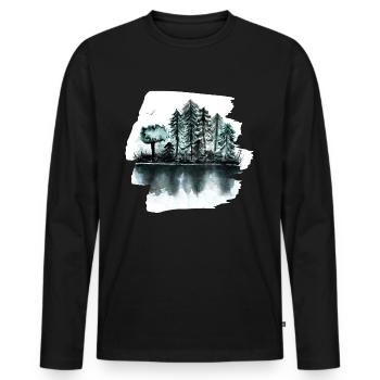Wald - Männer Premium Bio Langarmshirt - Schwarz - Vorne - Nico (187cm)