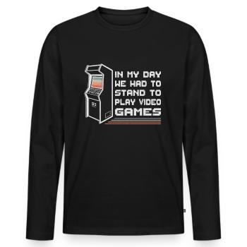 Arcade Spiele Gamer Retro Zocker - Männer Premium Bio Langarmshirt - Schwarz - Vorne - Nico (187cm)