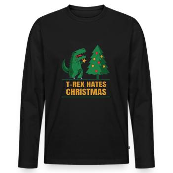 T-Rex Hates Christmas Witziger Trex Dino - Männer Premium Bio Langarmshirt - Schwarz - Vorne - Nico (187cm)