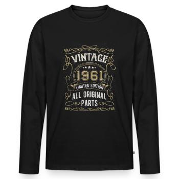 Born in 1961 Birthday gift 61 years - Men's Premium Organic Long Sleeve Shirt - black - Front - Nico (187cm)