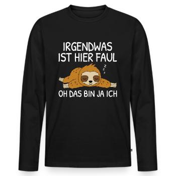 Irgendwas Ist Hier Faul Oh Das Bin Ja Ich Faultier - Männer Premium Bio Langarmshirt - Schwarz - Vorne - Nico (187cm)