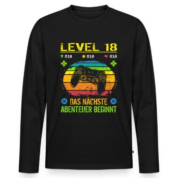 Geburtstag Gamer Level 18 Geburtstagsshirt Männer - Männer Premium Bio Langarmshirt - Schwarz - Vorne - Nico (187cm)