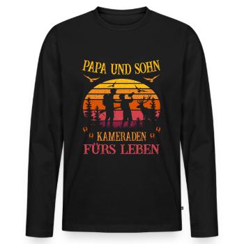 Jäger - Papa und Sohn Kameraden fürs Leben - Männer Premium Bio Langarmshirt - Schwarz - Vorne - Nico (187cm)