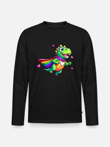 Superhero Dino - Men's Premium Organic Long Sleeve Shirt - black