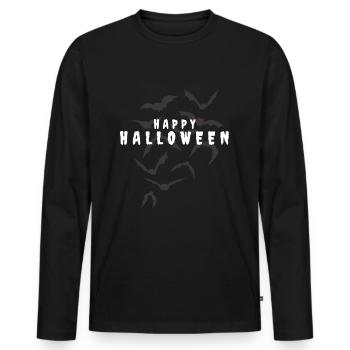MOTIF JOYEUX HALLOWEEN AVEC DES CHAUVES-SOURIS - T-shirt manches longues Premium bio Homme - noir - Devant - Nico (187cm)