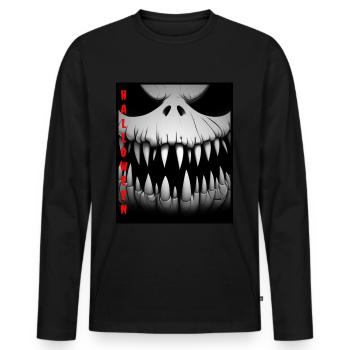 HAPPY HALLOWEEN MOTIV MIT HORROR KÜRBIS - Männer Premium Bio Langarmshirt - Schwarz - Vorne - Nico (187cm)