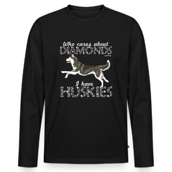 Husky Sibérien Diamants2 - T-shirt manches longues Premium bio Homme - noir - Devant - Nico (187cm)