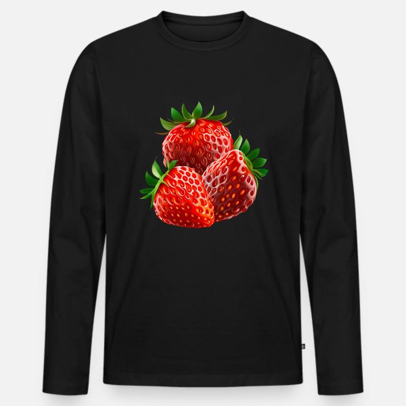 Erdbeere Erdbeeren - Männer Premium Bio Langarmshirt - Schwarz