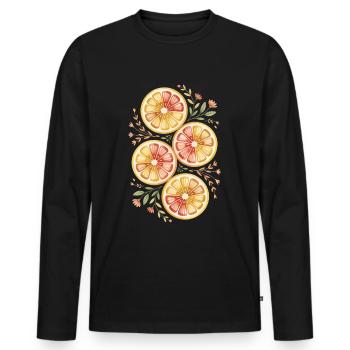 Agrumes à motif floral - T-shirt manches longues Premium bio Homme - noir - Devant - Nico (187cm)