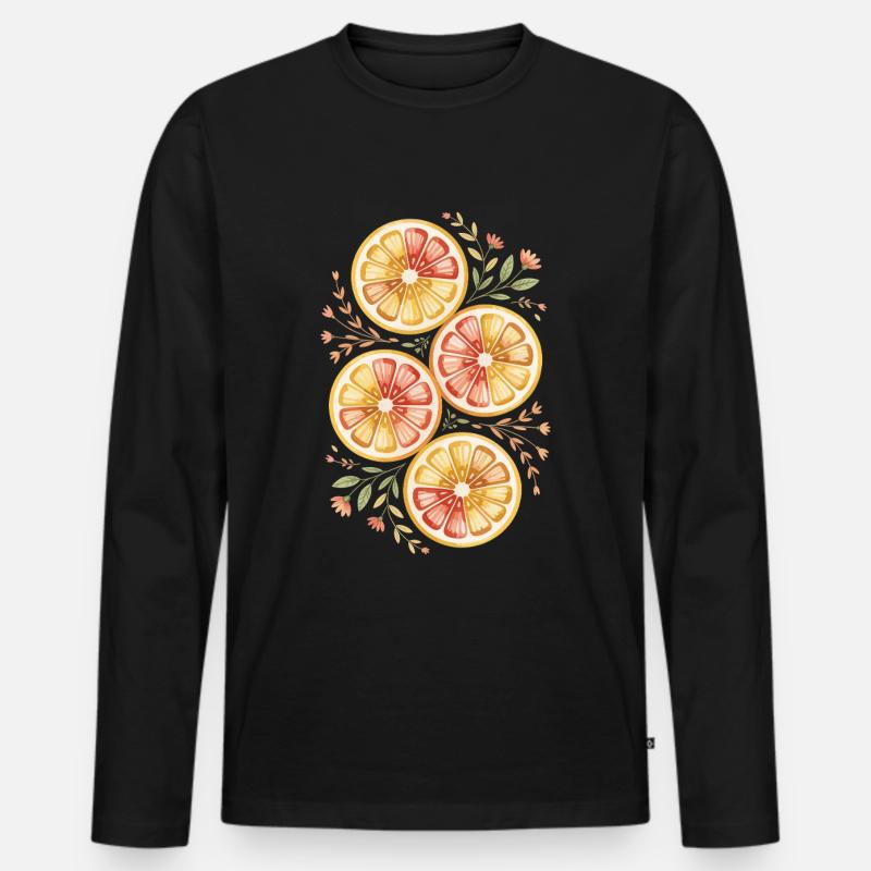 Zitrusfrüchte Mit Blumenmuster - Männer Premium Bio Langarmshirt - Schwarz