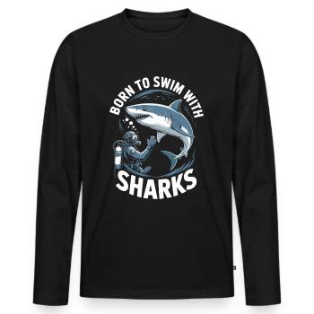 Born to swim with sharks - Men's Premium Organic Long Sleeve Shirt - black - Front - Nico (187cm)