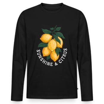 Motif Soleil et Agrumes - T-shirt manches longues Premium bio Homme - noir - Devant - Nico (187cm)