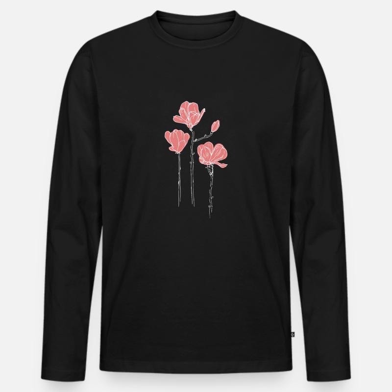 Rosa Blumen - Männer Premium Bio Langarmshirt - Schwarz