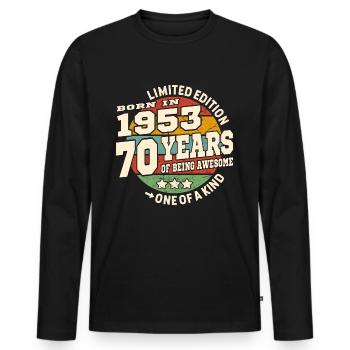 70 years - birthday 1953 - Men's Premium Organic Long Sleeve Shirt - black - Front - Nico (187cm)