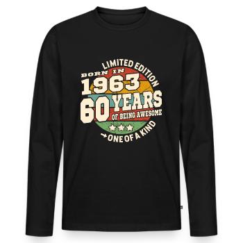 60 years - birthday 1963 - Men's Premium Organic Long Sleeve Shirt - black - Front - Nico (187cm)