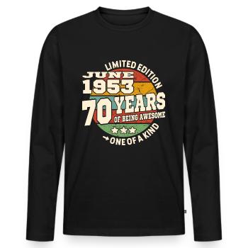 70 years old - Awesome since june 1953 - Men's Premium Organic Long Sleeve Shirt - black - Front - Nico (187cm)
