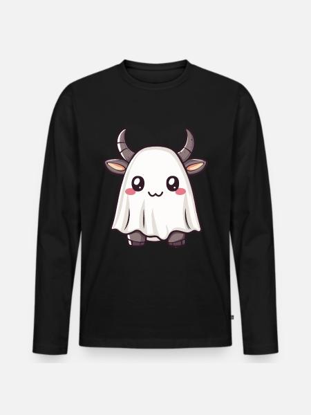 Bull Halloween Comic Ghost - Men's Premium Organic Long Sleeve Shirt - black