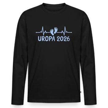Uropa 2026 Schwangerschaftsankündigung - Männer Premium Bio Langarmshirt - Schwarz - Vorne - Nico (187cm)