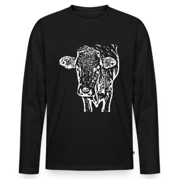 Tête de vache blanche - T-shirt manches longues Premium bio Homme - noir - Devant - Nico (187cm)