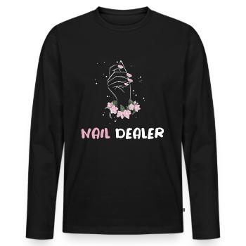 Salon de manucure | Marchand d’ongles - T-shirt manches longues Premium bio Homme - noir - Devant - Nico (187cm)