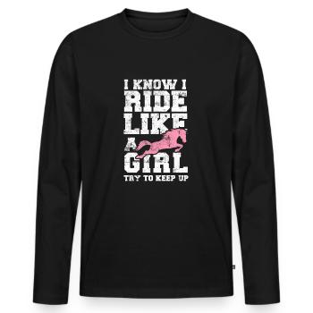Cavalier cheval drôle dire - T-shirt manches longues Premium bio Homme - noir - Devant - Nico (187cm)