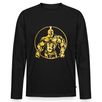 logo or spartiate - T-shirt manches longues Premium bio Homme - noir - Devant - Nico (187cm)