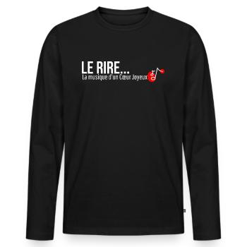 "LAUGHTER... The music of a joyful heart". Quotation - Men's Premium Organic Long Sleeve Shirt - black - Front - Nico (187cm)