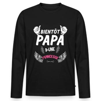 Bientot papa d'une princesse Future Naissance - T-shirt manches longues Premium bio Homme - noir - Devant - Nico (187cm)