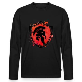 casque spartiate écusson spartiate - T-shirt manches longues Premium bio Homme - noir - Devant - Nico (187cm)