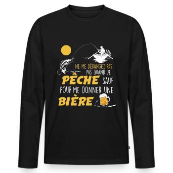 Pêcheur, citation pêche cadeau fête des pères - T-shirt manches longues Premium bio Homme - noir - Devant - Nico (187cm)