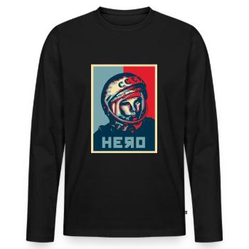Le héros astronaute cosmonaute Gagarine premier dans l'espace - T-shirt manches longues Premium bio Homme - noir - Devant - Nico (187cm)