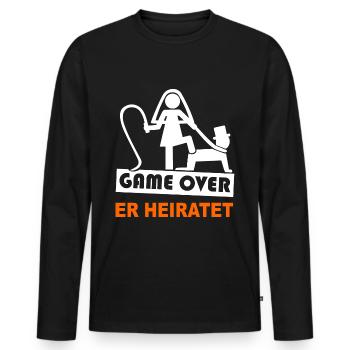 JGA - Game Over - Er Heiratet - Party Shirt - Männer Premium Bio Langarmshirt - Schwarz - Vorne - Nico (187cm)