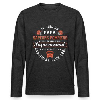 papa sapeurs pompiers humour papa pompier - T-shirt manches longues Premium bio Homme - anthracite chiné - Devant - Nico (187cm)