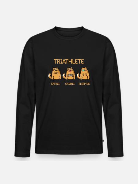 Triathlete - Eating Gaming Sleeping - Cat - Men's Premium Organic Long Sleeve Shirt - black