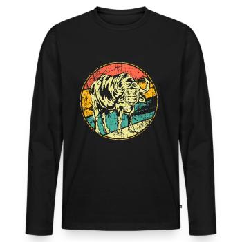 Buffle vintage buffle d’eau - T-shirt manches longues Premium bio Homme - noir - Devant - Nico (187cm)