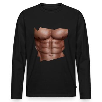 Hot Bodysuit, Summer Sun Beach Muscles Gym - Men's Premium Organic Long Sleeve Shirt - black - Front - Nico (187cm)