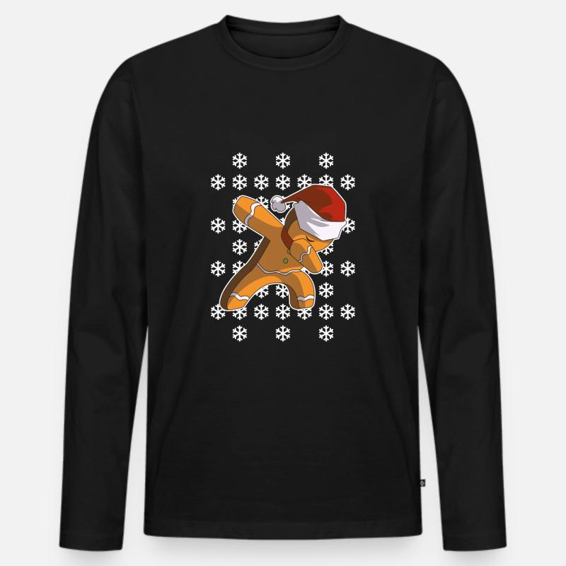 Lebkuchenmann Dab Weihnachten - Männer Premium Bio Langarmshirt - Schwarz