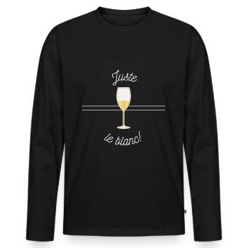 Juste le blanc! - Idée Cadeau humour - vin - T-shirt manches longues Premium bio Homme - noir - Devant - Nico (187cm)
