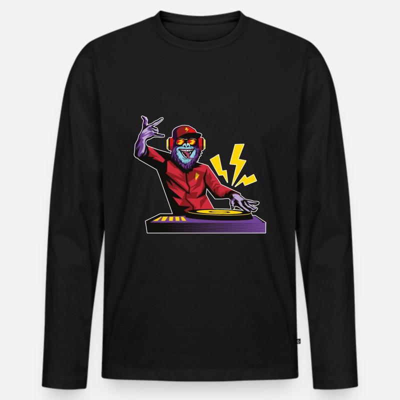 Affe DJ Party Turntable - Männer Premium Bio Langarmshirt - Schwarz